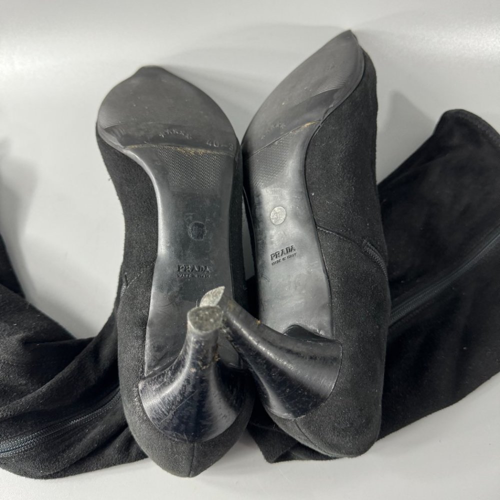 Prada Black Suede High Boots, Size 38 - Picture 8 of 14